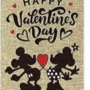 Disney, Mickey Minnie, love Valentine’s Day burlap flag